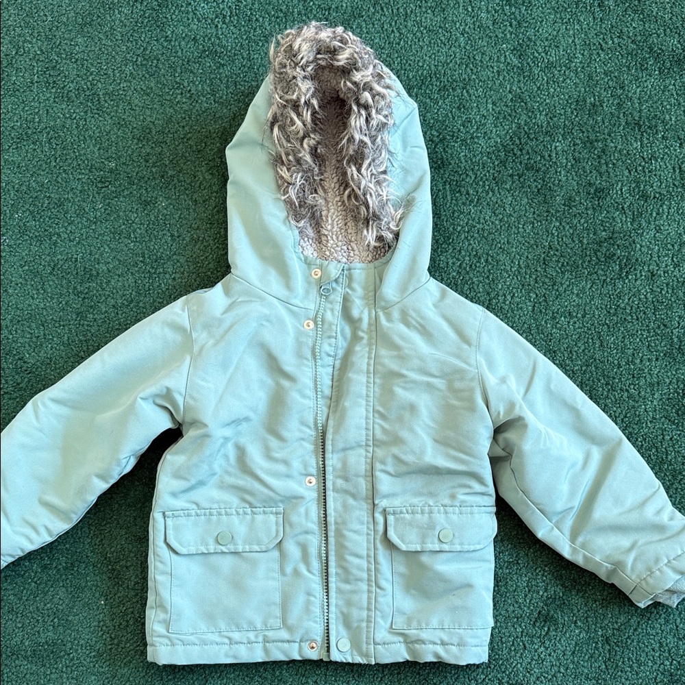 Swiss Tech Light Blue Kids Puffer Jacket with Faux Fur Hood